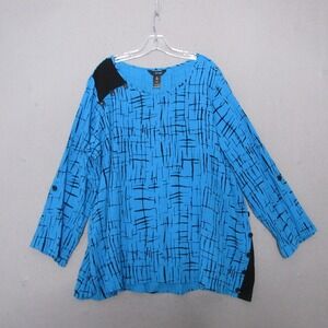 Ali Miles Top Tunic Plus 2X Blue Black Crinkle Lagenlook Artsy‎ Flowy Geometric